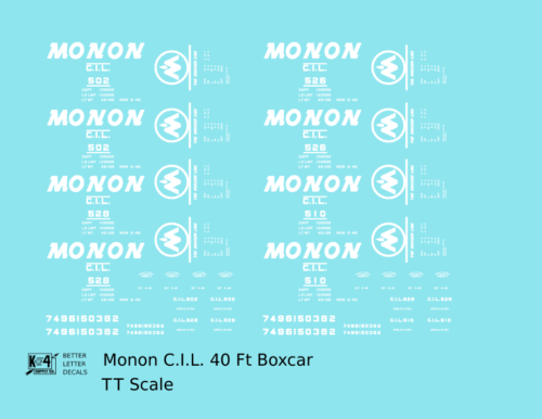 K4 O Decals Monon 40 Ft Boxcar White Underline Round Herald CIL